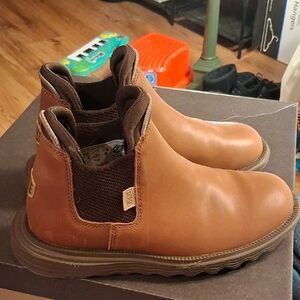 Hey Dude Tan Leather Slip-On Kids Boots